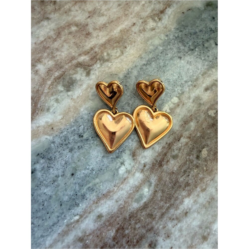 Revolve Gold Puffy Double Heart Drop Earrings Romantic Y2K Coquette